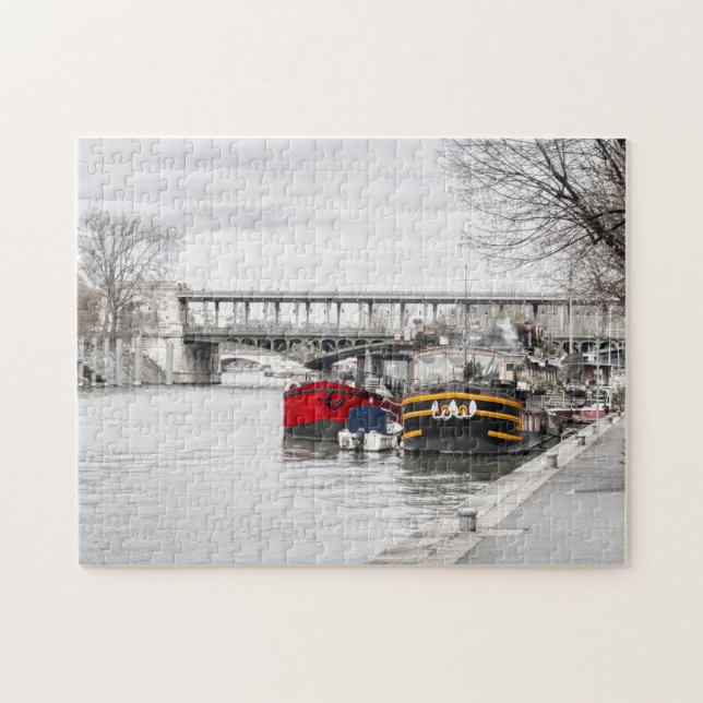 Houseboats moored  near Pont Bir-Hakeim - Paris Jigsaw Puzzle (Horizontal)