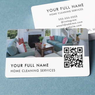 Housecleaning QR Code Logo Modern Business Card