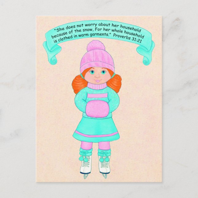 Household clothed in warm garments~Snow~Scripture Postcard (Front)