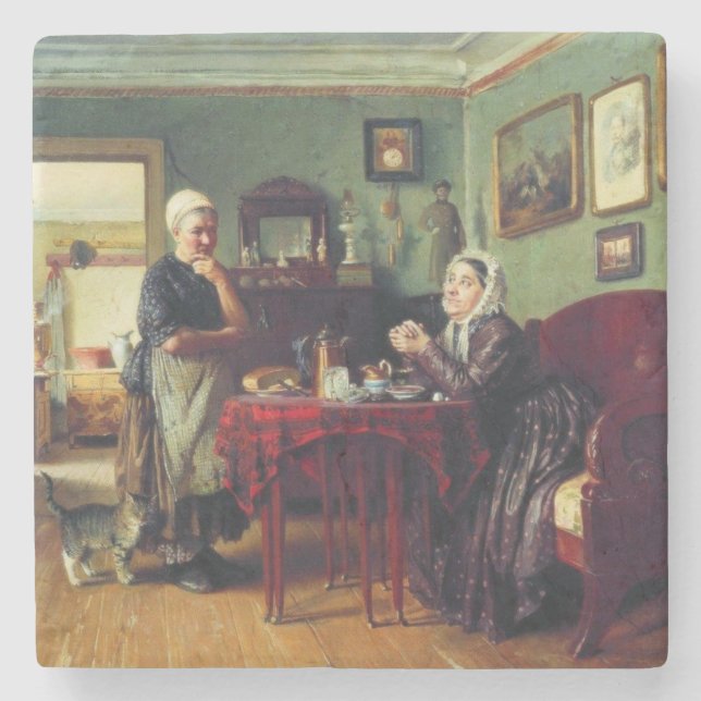 Household Conversation (by Konstantin Makovsky) Stone Coaster (Front)