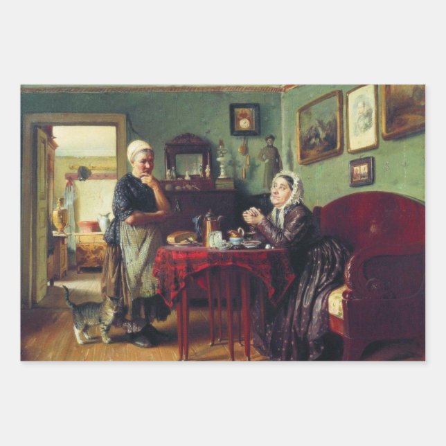 Household Conversation (by Konstantin Makovsky) Wrapping Paper Sheet (Front)