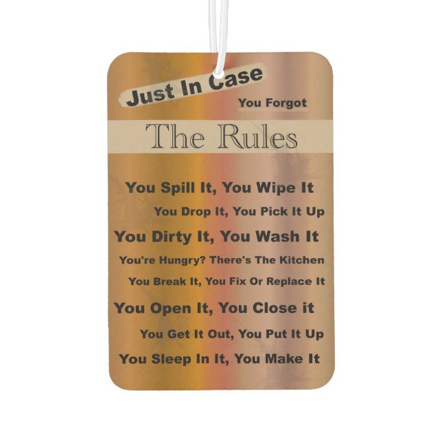 Household Rules Car Air Freshener (Back)
