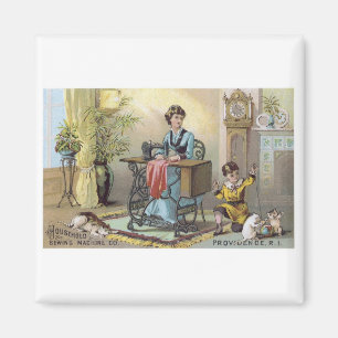 Household Sewing Machine Boy with Cats Magnet
