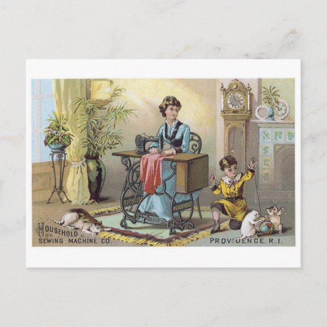 Household Sewing Machine Boy with Cats Postcard (Front)