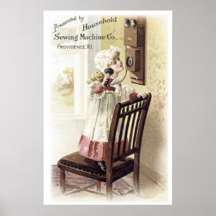 Household Sewing Machine Girl on Phone Poster