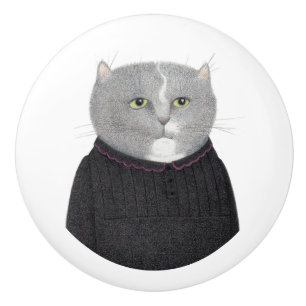 HOUSEKEEPER CAT Ceramic Knob