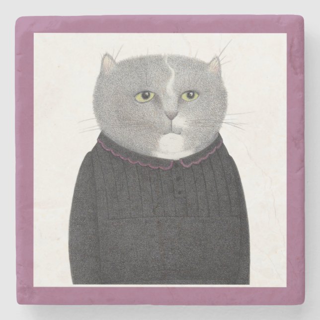 HOUSEKEEPER CAT Marble Stone Coaster (Front)