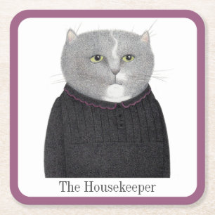 HOUSEKEEPER CAT Square Paper Coasters + Text