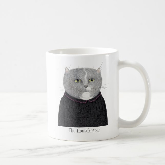 HOUSEKEEPER CAT White Mug + Text (Right)