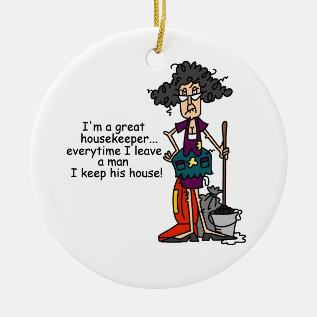 Housekeeper Humour Ceramic Tree Decoration (Front)