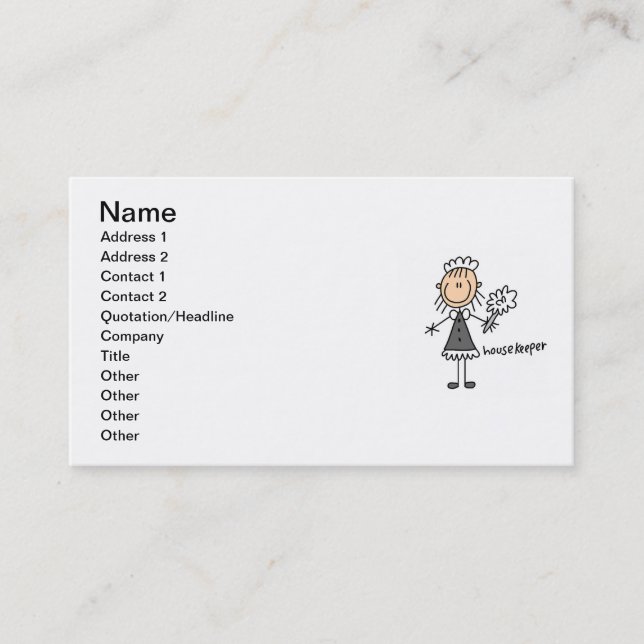 Housekeeper Stick Figure Business Card (Front)