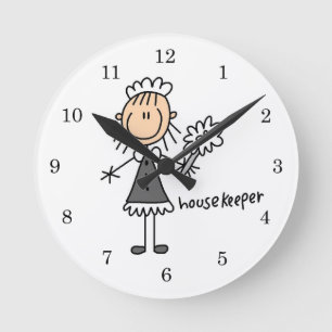 Housekeeper Stick Figure Round Clock