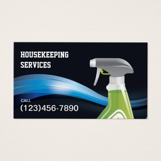 Housekeeping Cleaning Service Modern Blue Waves Business Card