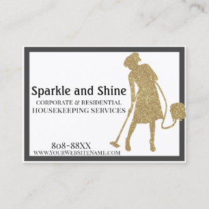 Housekeeping Cleaning Services with Gold Glitter Business Card