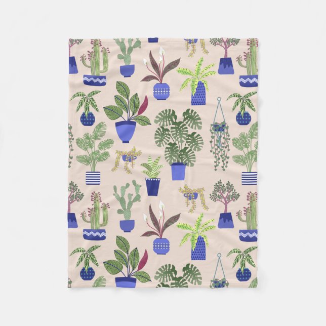 Houseplant Cactus Succulent Pattern Fleece Blanket (Front)
