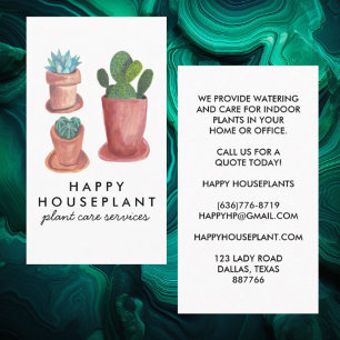Houseplant Cactus Succulents Watering Gardening Business Card
