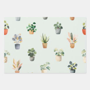 Houseplant Pattern Botanical Indoor Plant Design Wrapping Paper Sheet