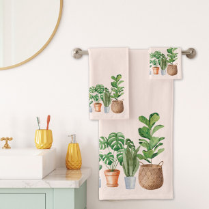Houseplant Watercolor Bath Towel Set