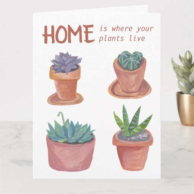 Houseplants Cactus Happy New Home Watercolor Card (Small Plant)