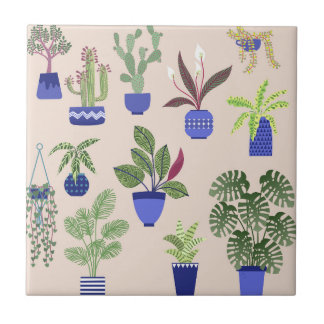 Houseplants Cactus Succulent Pattern Blush Pink Tile