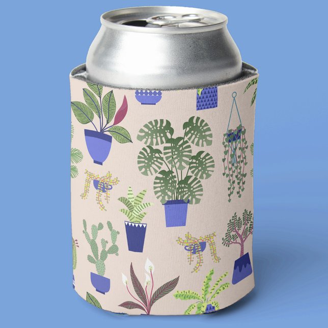 Houseplants Cactus Succulent Pattern Can Cooler (Creator Uploaded)