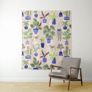 Houseplants Cactus Succulent Pattern Tapestry