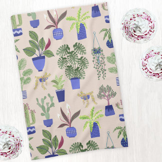 Houseplants Cactus Succulent Pattern Tea Towel
