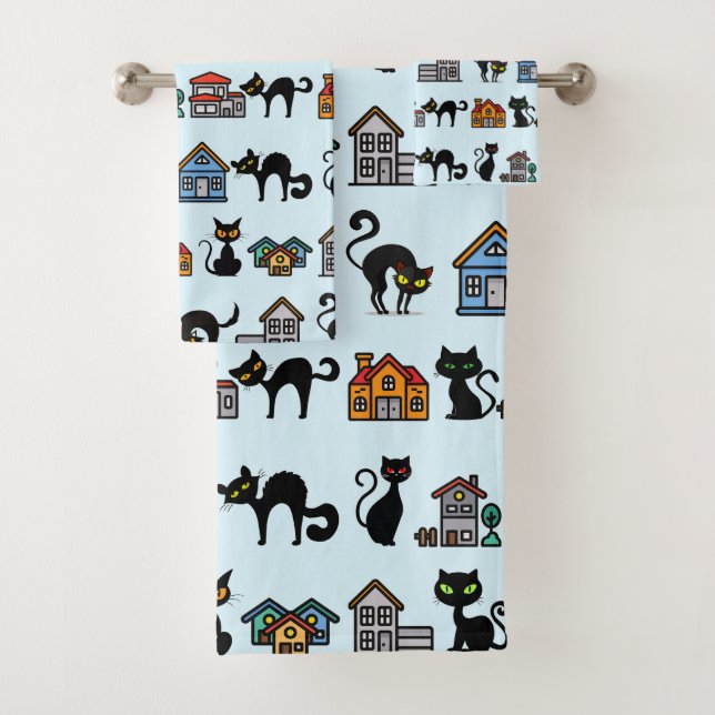 houses and cats bath towel set (Insitu)