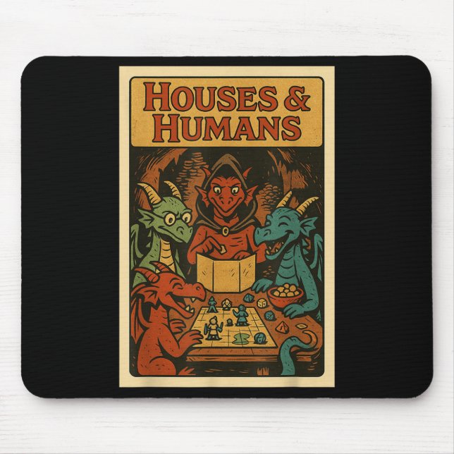Houses And Humans Funny Rpg Gamer Nerd Gaming Men  Mouse Mat (Front)
