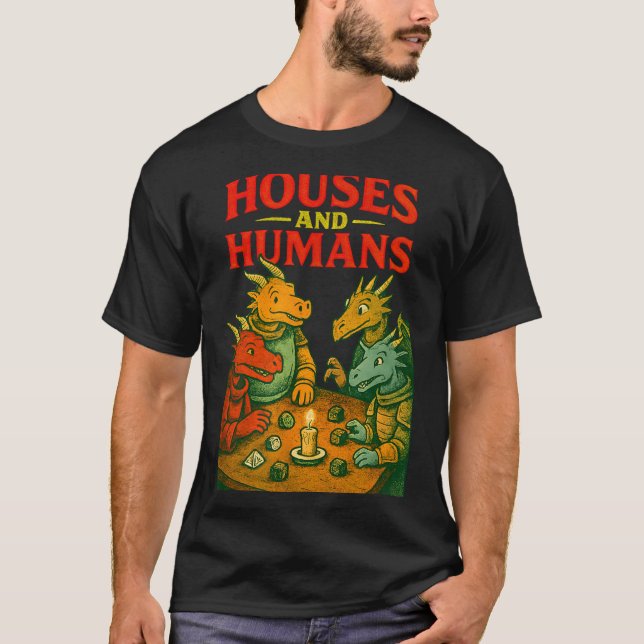 Houses And Humans Gaming Funny Rpg Gamer Men Boys  T-Shirt (Front)