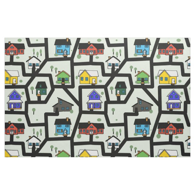 houses and roads pattern fabric (Fat Quarter)