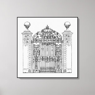 Houses Architecture Gate Fence Wrought Iron Bricks Canvas Print