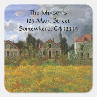 Houses at Argenteuil by Claude Monet, Vintage Art Square Sticker