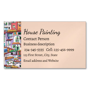 Houses City Town Urban Homes Fun Watercolor  Magnetic Business Card
