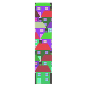 HOUSES COLORFUL HOME COMMUNITY SHORT TABLE RUNNER