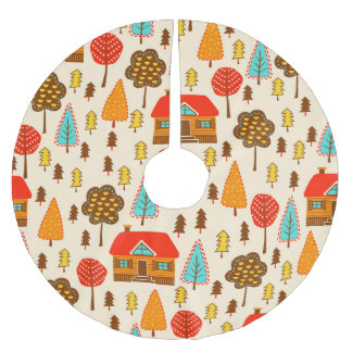 Houses Forest Vintage Seamless Pattern Brushed Polyester Tree Skirt