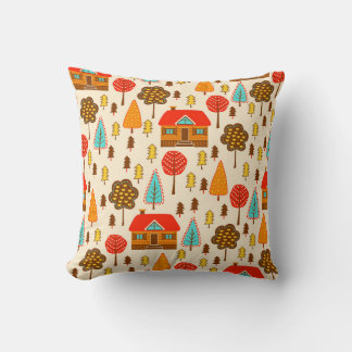 Houses Forest Vintage Seamless Pattern Cushion