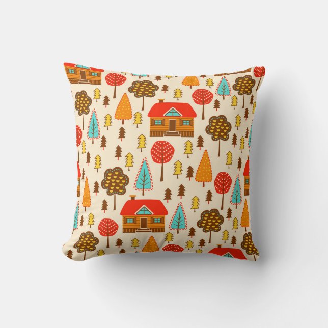 Houses Forest Vintage Seamless Pattern Cushion (Front)
