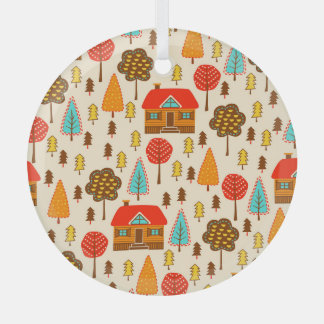 Houses Forest Vintage Seamless Pattern Glass Tree Decoration