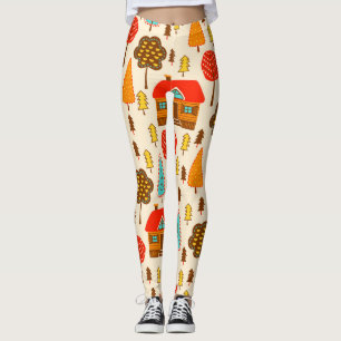 Houses Forest Vintage Seamless Pattern Leggings