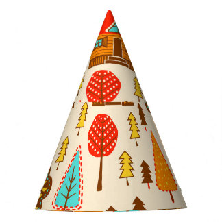 Houses Forest Vintage Seamless Pattern Party Hat