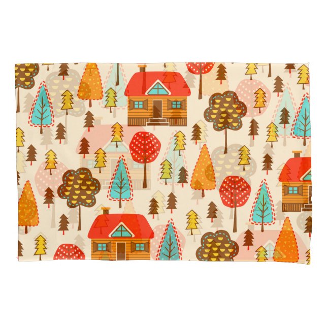 Houses Forest Vintage Seamless Pattern Pillowcase (Front)