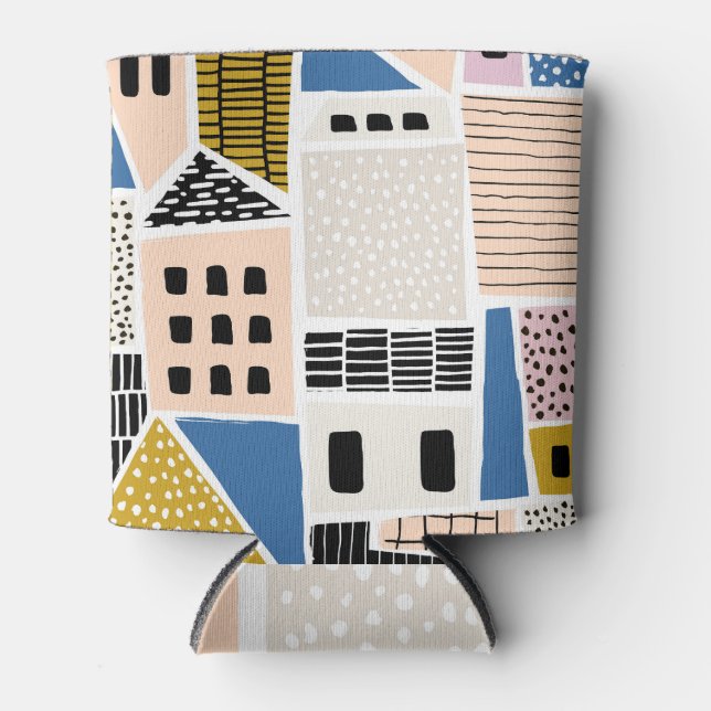 Houses Hand Drawn Seamless Abstract Can Cooler (Front)