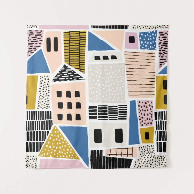 Houses Hand Drawn Seamless Abstract Tapestry (Front)