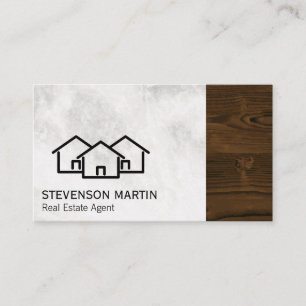 Houses Icon   Marble   Wood Grain Trim Business Card