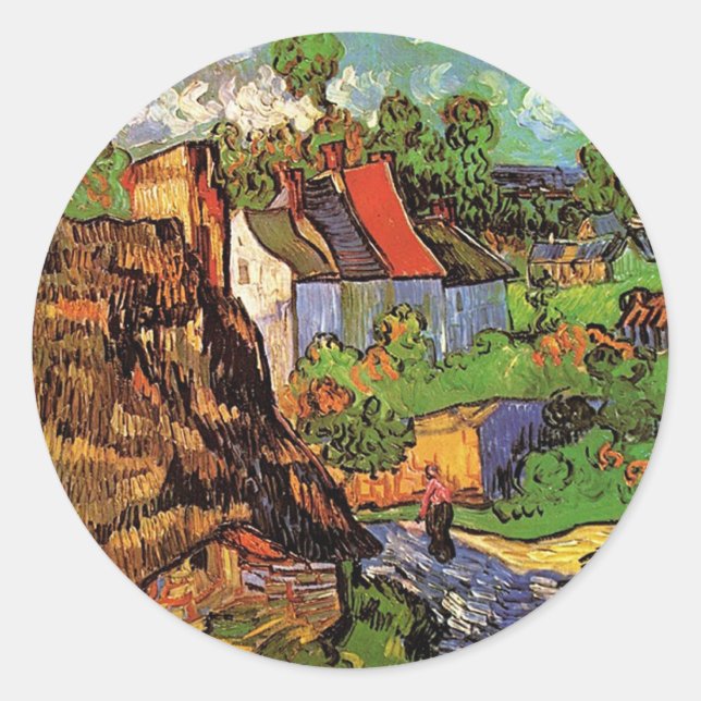 Houses in Auvers, Vincent van Gogh. Village Classic Round Sticker (Front)