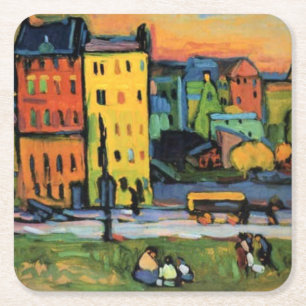 Houses in Munich, fine art Square Paper Coaster