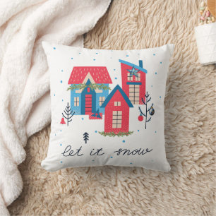 Houses Let it Snow Merry & Bright Christmas Pillow