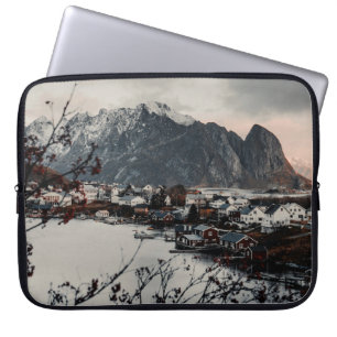 HOUSES NEAR MOUNTAIN AND LAKE LAPTOP SLEEVE