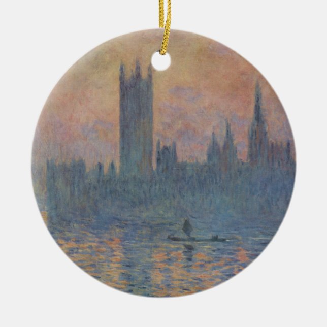 Houses of Parliament in Winter by Claude Monet Ceramic Tree Decoration (Front)